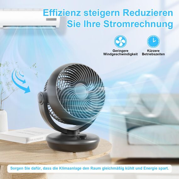 GuKKK Ventilator Leise, Tischventilator, Luftzirkulator Starkem Luftstrom und 3 Geschwindigkeiten, 70° Auto 100° Manuell oszillierend, 3D Turbo Ventilatoren für Büro, Schlafzimmer, Wohnzimmer