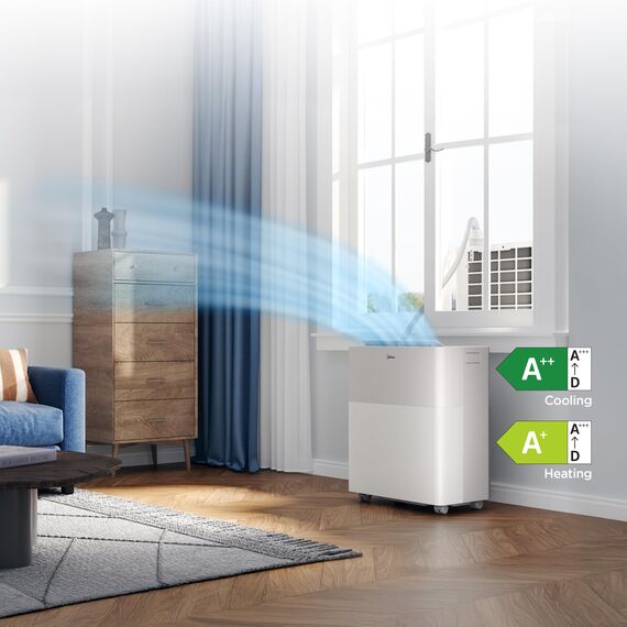 Midea PortaSplit-E Mobile Klimaanlage,Kühlen A++/Heizen A+, 12000 BTU 3,5kW,Mini-Split-Klimaanlage, Farbe Pfirsich,für Räume bis zu 42 m² / 105 m³, nur 39 dB(A) im Silent-Modus [Energieklasse A++]