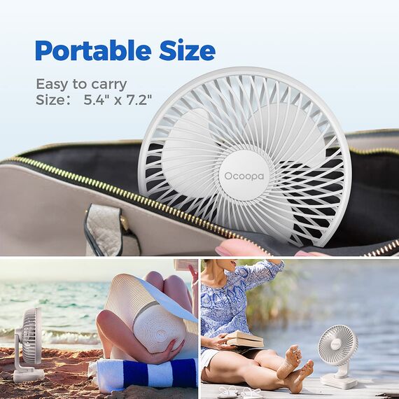 OCOOPA USB Ventilator Ultra Leise - 4000mAh Tischventilator, 4 Geschwindigkeiten, Mini Ventilator für den Schreibtisch, Zuhause und Büro, weiß