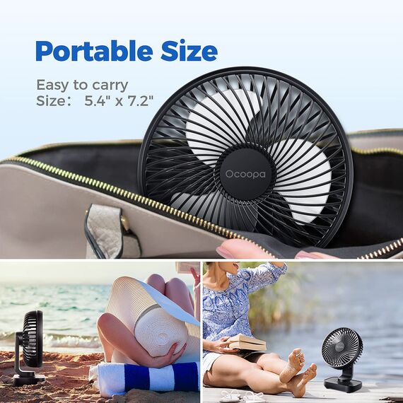 OCOOPA USB Ventilator Ultra Leise - 4000mAh Tischventilator, 4 Geschwindigkeiten, Mini Ventilator für den Schreibtisch, Zuhause und Büro, Schwarz
