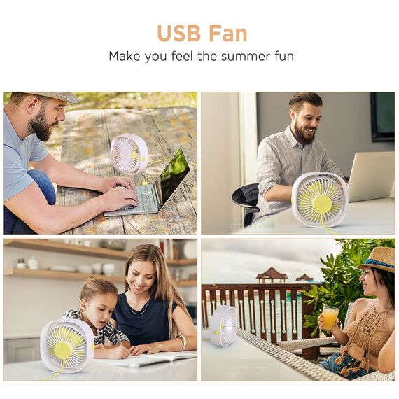 EasyAcc USB Ventilator, Mini Ventilator, Leise USB Tischventilator mit 2 Jahre Garantie, Starker Exquisit Lüfter und 3 Geschwindigkeiten, 360 Grad Drehung Desk Fan für Schreibtisch,Zuhause,Büro - Weiß