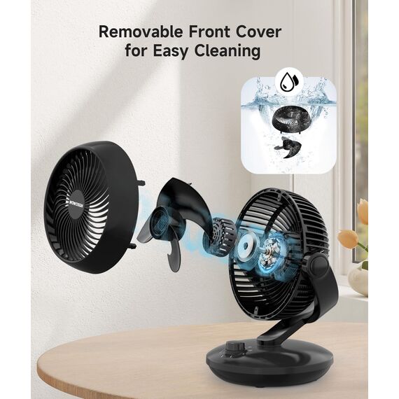 WOWDSGN Ventilator Leise, Tischventilator 24dB, Leistungsstarker 3D Turbo-Luftzirkulator - 100° & 80° Oszillation - 3 Geschwindigkeitsstufen für Schlafzimmer Wohnzimmer Büro Küchen - Schwarz