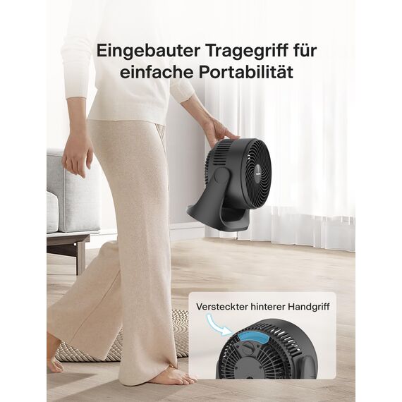 PELONIS 3 stufiger Luftzirkulationsventilator 18 cm Kompakt Tischventilator mit 100° Neigung, Leiser Betrieb für Schlafzimmer & Büro Energieeffizienter Schwarz Ventilator