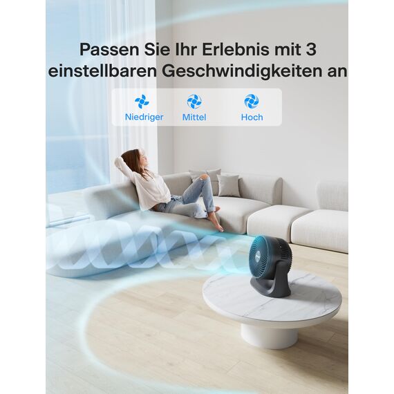 PELONIS 3 stufiger Luftzirkulationsventilator 18 cm Kompakt Tischventilator mit 100° Neigung, Leiser Betrieb für Schlafzimmer & Büro Energieeffizienter Schwarz Ventilator