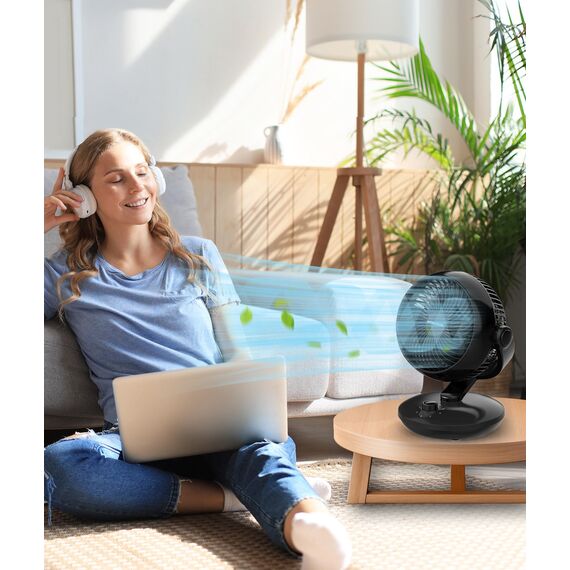 WOWDSGN Ventilator Leise, Tischventilator 24dB, Leistungsstarker 3D Turbo-Luftzirkulator - 100° & 80° Oszillation - 3 Geschwindigkeitsstufen für Schlafzimmer Wohnzimmer Büro Küchen - Schwarz