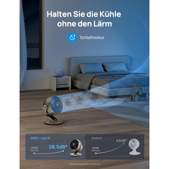 Dreo 28dB Leiser Smart Tischventilator für Schlafzimmer Büro, Ventilator mit Fernbedienung Kühlung 21M Windentfernung 4-Geschwindigstufe 5 Modi 12H Timer 90° Auto 120° Manuell oszillierend, Lynx S