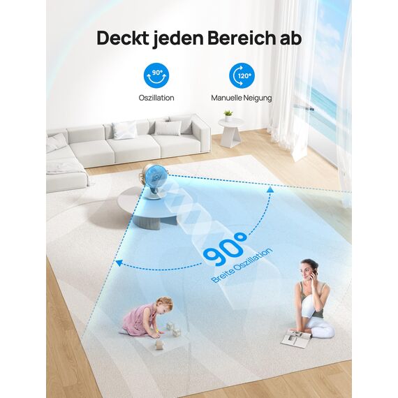 Dreo 28dB Leiser Smart Tischventilator für Schlafzimmer Büro, Ventilator mit Fernbedienung Kühlung 21M Windentfernung 4-Geschwindigstufe 5 Modi 12H Timer 90° Auto 120° Manuell oszillierend, Lynx S