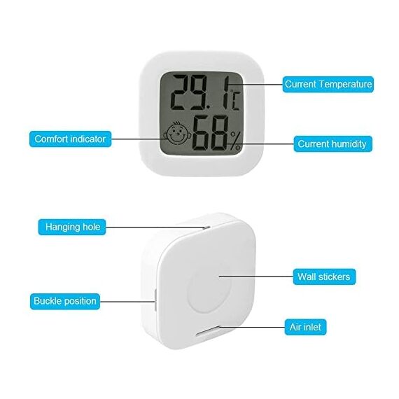Flintronic Mini LCD Thermometer, 4 Stück Digital Thermometer Innen, Hygrometer Innen, Thermometer Hygrometer, Kabelloses, Luftfeuchtigkeit Meter für Babyzimmer Wohnzimmer Büro Gewächshaus(Weiß)