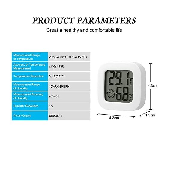 Flintronic Mini LCD Thermometer, 4 Stück Digital Thermometer Innen, Hygrometer Innen, Thermometer Hygrometer, Kabelloses, Luftfeuchtigkeit Meter für Babyzimmer Wohnzimmer Büro Gewächshaus(Weiß)