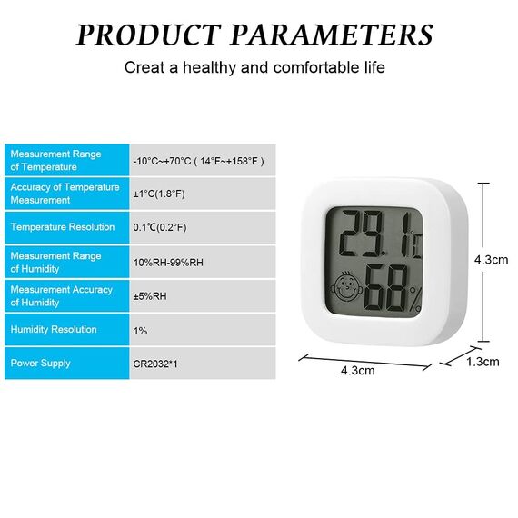 Flintronic Mini LCD Thermometer, 2 Stück Digital Thermometer Innen, Hygrometer Innen, Thermometer Hygrometer, Kabelloses, Luftfeuchtigkeit Meter für Babyzimmer Wohnzimmer Büro Gewächshaus(Weiß)