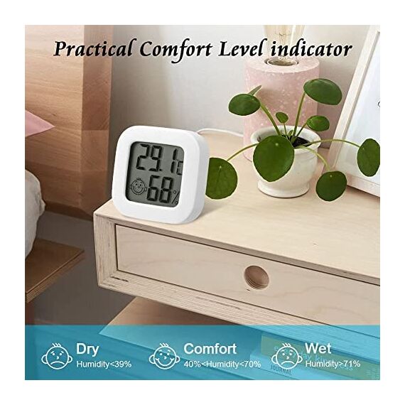 Flintronic Mini LCD Thermometer, 4 Stück Digital Thermometer Innen, Hygrometer Innen, Thermometer Hygrometer, Kabelloses, Luftfeuchtigkeit Meter für Babyzimmer Wohnzimmer Büro Gewächshaus(Weiß)