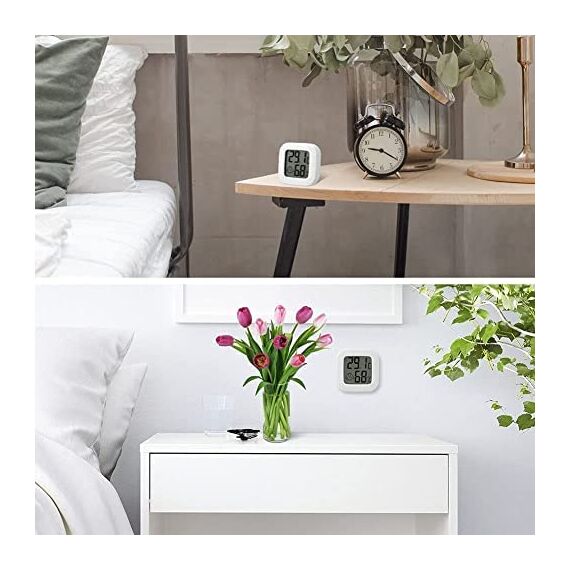 Flintronic Mini LCD Thermometer, 4 Stück Digital Thermometer Innen, Hygrometer Innen, Thermometer Hygrometer, Kabelloses, Luftfeuchtigkeit Meter für Babyzimmer Wohnzimmer Büro Gewächshaus(Weiß)