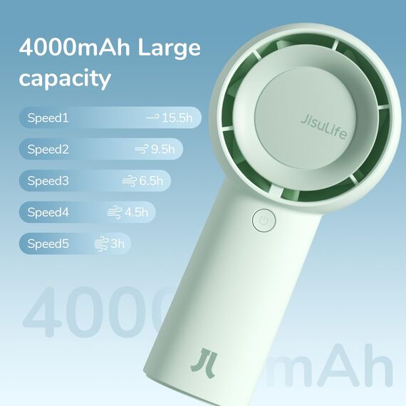 JISULIFE Turbo Handventilator Akku [16 Stunden Lange Arbeitszeit] 4000mAh Tragbarer Mini Ventilator USB Wiederaufladbarer mit 5 Geschwindigkeiten für Reisen/Draußen/Zuhause/Büro - Braun