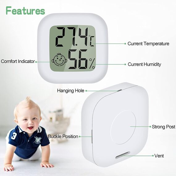 PAIRIER Mini LCD Digital Thermometer Hygrometer Innen Thermo-Hygrometer Feuchtigkeitsmesser Gauge für Babyzimmer Wohnzimmer Büro Kühlschrank