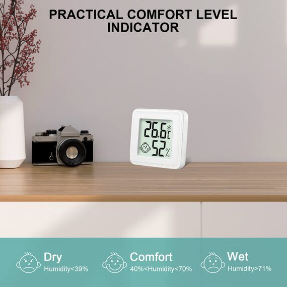 Flintronic Mini LCD Thermometer, Bluetooth Hygrometer Innen, Digital Thermometer Innen, Kabelloses Thermometer Hygrometer, Kabelloses,Luftfeuchtigkeit Meter für Babyzimmer Wohnzimmer Büro Gewächshaus