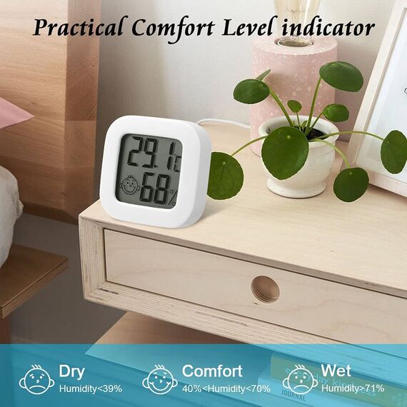 Flintronic Mini LCD Thermometer, 3 Stück Digital Thermometer Innen, Hygrometer Innen, Thermometer Hygrometer, Kabelloses, Luftfeuchtigkeit Meter für Babyzimmer Wohnzimmer Büro Gewächshaus(Weiß)