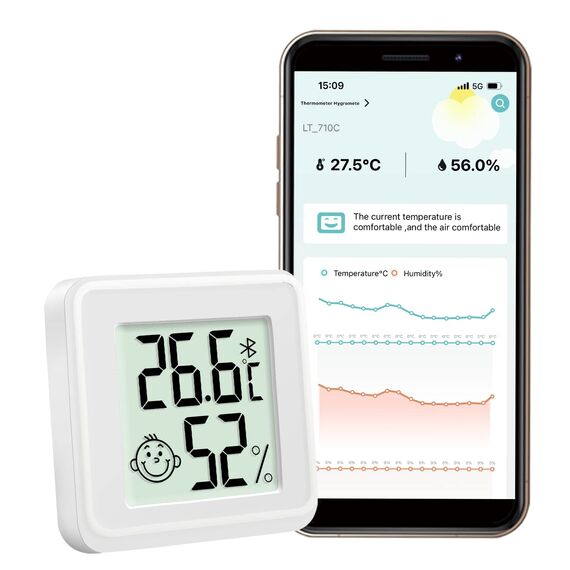 Flintronic Mini LCD Thermometer, Bluetooth Hygrometer Innen, Digital Thermometer Innen, Kabelloses Thermometer Hygrometer, Kabelloses,Luftfeuchtigkeit Meter für Babyzimmer Wohnzimmer Büro Gewächshaus