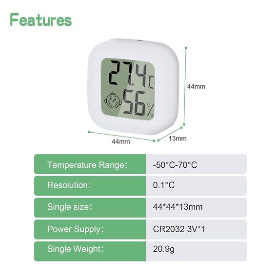 PAIRIER Mini LCD Digital Thermometer Hygrometer Innen Thermo-Hygrometer Feuchtigkeitsmesser Gauge für Babyzimmer Wohnzimmer Büro Kühlschrank