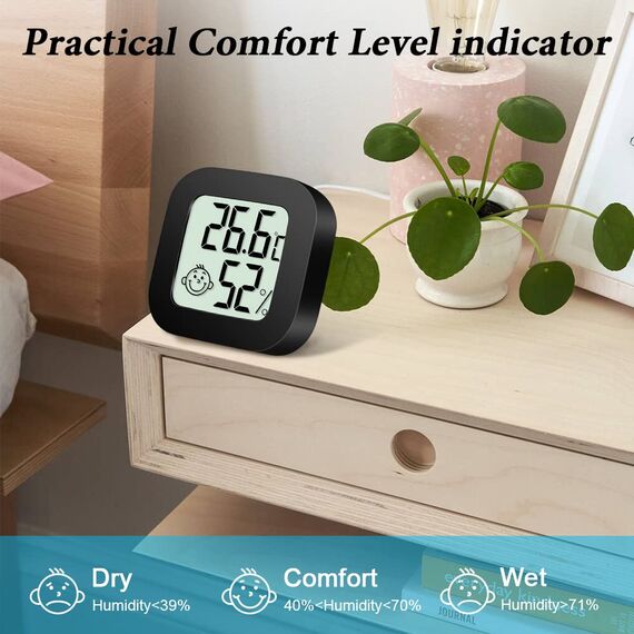 Flintronic Mini LCD Thermometer, 3 Stück Digital Thermometer Innen, Hygrometer Innen, Thermometer Hygrometer, Kabelloses, Luftfeuchtigkeit Meter für Babyzimmer Wohnzimmer Büro Gewächshaus(Schwarz)