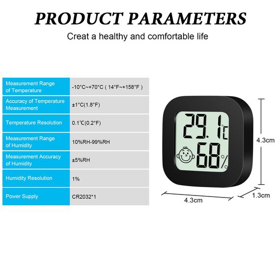 Flintronic Mini LCD Thermometer, 4 Stück Digital Thermometer Innen, Hygrometer Innen, Thermometer Hygrometer, Kabelloses, Luftfeuchtigkeit Meter für Babyzimmer Wohnzimmer Büro Gewächshaus(Schwarz)