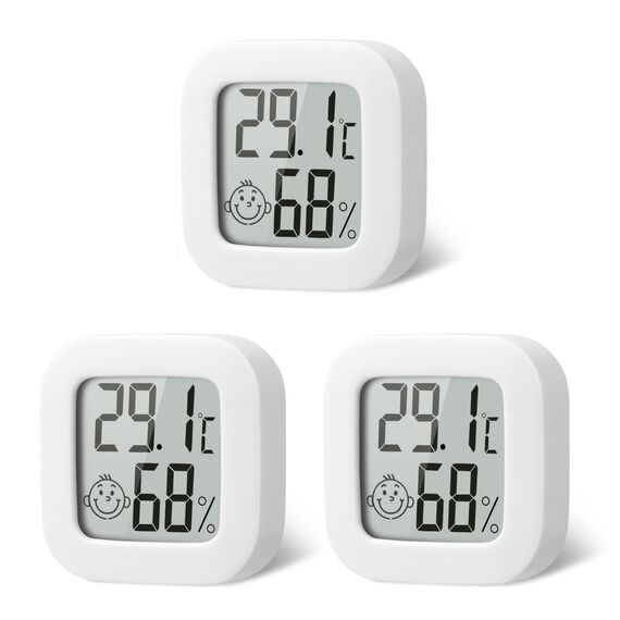 Flintronic Mini LCD Thermometer, 3 Stück Digital Thermometer Innen, Hygrometer Innen, Thermometer Hygrometer, Kabelloses, Luftfeuchtigkeit Meter für Babyzimmer Wohnzimmer Büro Gewächshaus(Weiß)