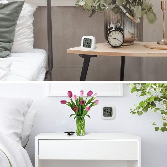Flintronic Mini LCD Thermometer, 6 Stück Digital Thermometer Innen, Hygrometer Innen, Thermometer Hygrometer, Kabelloses, Luftfeuchtigkeit Meter für Babyzimmer Wohnzimmer Büro Gewächshaus(Weiß)