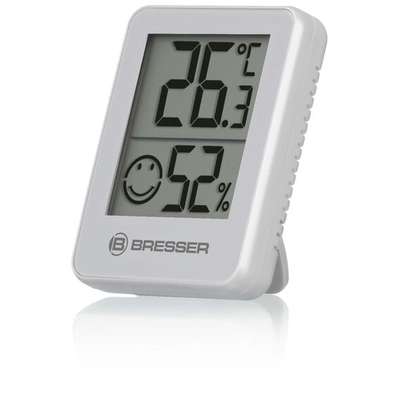 Bresser 3er Set Thermometer Hygrometer - Digitales Raumthermometer für Kontrolle Innenraum Luftfeuchtigkeit, Kühlschrankgeeignet, Wandmontage und Magnet, Schimmelvorbeugung - Indikator Smiley, Weiß