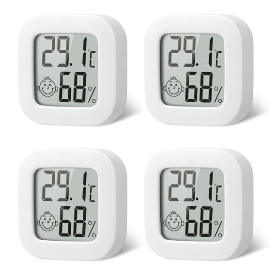 Flintronic Mini LCD Thermometer, 4 Stück Digital Thermometer Innen, Hygrometer Innen, Thermometer Hygrometer, Kabelloses, Luftfeuchtigkeit Meter für Babyzimmer Wohnzimmer Büro Gewächshaus(Weiß)