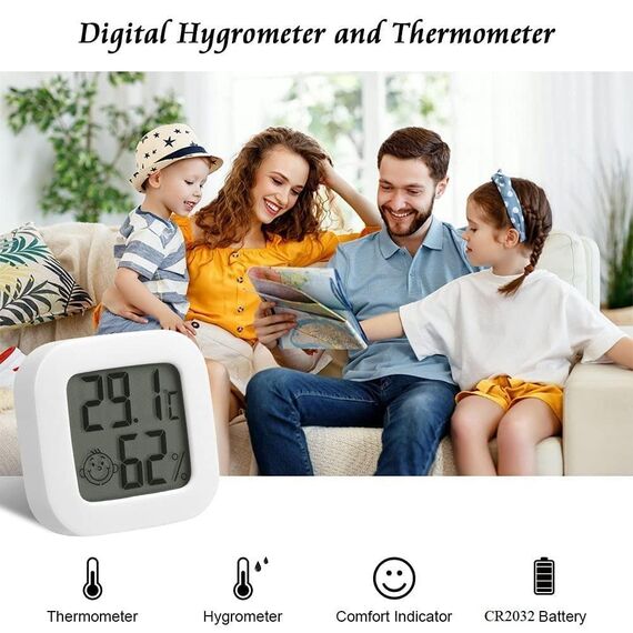 Flintronic Mini LCD Thermometer, 4 Stück Digital Thermometer Innen, Hygrometer Innen, Thermometer Hygrometer, Kabelloses, Luftfeuchtigkeit Meter für Babyzimmer Wohnzimmer Büro Gewächshaus(Weiß)