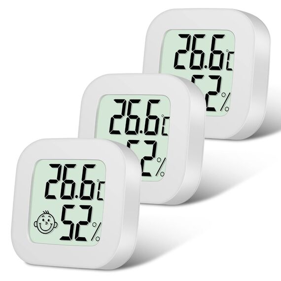 Flintronic Mini LCD Thermometer, 3 Stück Digital Thermometer Innen, Hygrometer Innen, Thermometer Hygrometer, Kabelloses, Luftfeuchtigkeit Meter für Babyzimmer Wohnzimmer Büro Gewächshaus(Weiß)