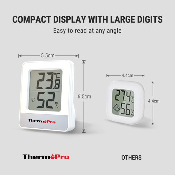 ThermoPro TP49-6 Kleines digitales Hygrometer, Innenthermometer, Raumthermometer, Temperaturmonitor und Feuchtigkeitsmesser für den Komfort des Büros zu Hause, Reptilienthermometer, 6 Stück