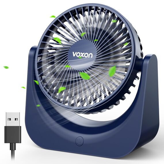 VOXON USB Tischventilator, Mini Ventilator mit 5 Geschwindigkeiten, Ventilator Leise, Usb Fan Klein mit 1,5M Langem Kabel, Tragbarer Usb Lüfter für Desktop Büro Zuhause Schlafzimmer, KEINE BATTERIE