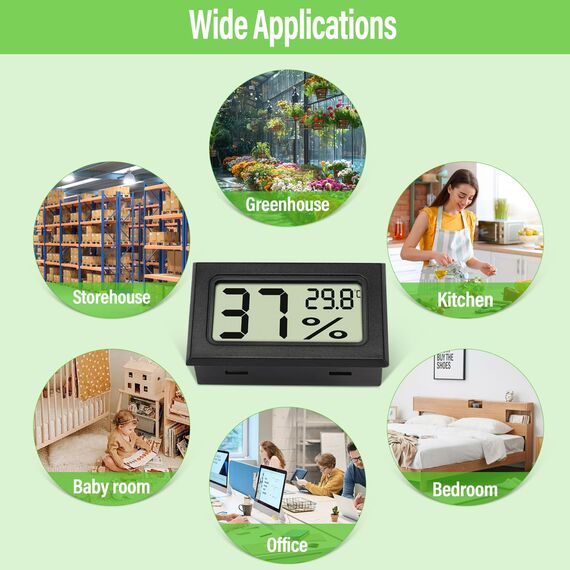 Sprifityy 8 Stück Mini Hygrometer Digital, Hygrometer Mini mit Celsius -50°C~+70°C, Luftfeuchtigkeitsmesser Inklusive Batterien, Moderne Messtechnik, Thermo Hygrometer für Innenräume (Schwarz)