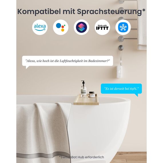 SwitchBot WLAN Hygrometer Thermometer Innen Außen 3 Pack with Hub Mini, IP65 Wasserdichter Temperatur- und Feuchtigkeitssensor mit App Benachrichtigung und kostenlose Datenspeicherung