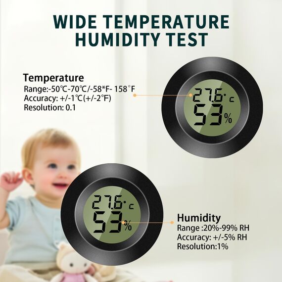 ZHITING Hygrometer Thermometer Mini Digital Temperatur Luftfeuchtigkeitsmessgerät Rund Humidity Meter für Innenräume, Gewächshäuser, Terrarien, Gitarrenkoffer,Humidor, Inkubatoren & Glas (3er Pack)