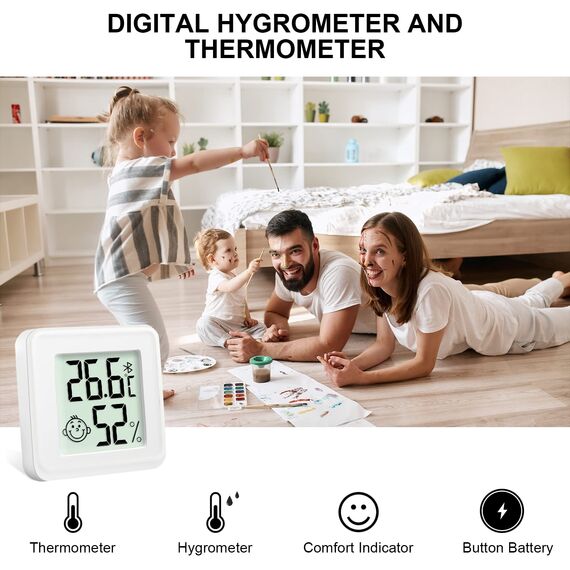 Flintronic Mini LCD Thermometer, Bluetooth Hygrometer Innen, Digital Thermometer Innen, Kabelloses Thermometer Hygrometer, Kabelloses,Luftfeuchtigkeit Meter für Babyzimmer Wohnzimmer Büro Gewächshaus