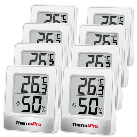 ThermoPro Thermo-Hygrometer Thermometer innen Digitaler Luftfeuchtigkeitsmesser Raumthermometer Temperatur und Luftfeuchtigkeitmessgerät mit Smiley-Indikator 8 Stücke