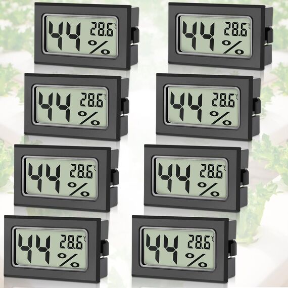 Sprifityy 8 Stück Mini Hygrometer Digital, Hygrometer Mini mit Celsius -50°C~+70°C, Luftfeuchtigkeitsmesser Inklusive Batterien, Moderne Messtechnik, Thermo Hygrometer für Innenräume (Schwarz)