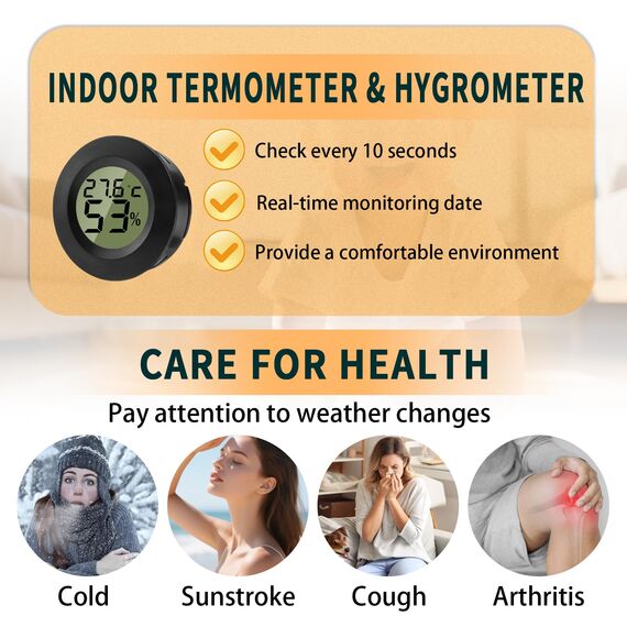 ZHITING Hygrometer Thermometer Mini Digital Temperatur Luftfeuchtigkeitsmessgerät Rund Humidity Meter für Innenräume, Gewächshäuser, Terrarien, Gitarrenkoffer,Humidor, Inkubatoren & Glas (3er Pack)