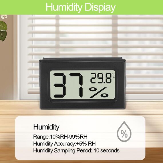 Farerkass Hygrometer - Thermometer, Digital Mini Luftfeuchtigkeitsmesser mit LCD, Zimmertemperatur für Innenräume und Hydrometer für Babyzimmer,Schlafzimmer und Weinkeller, Schwarz (8)