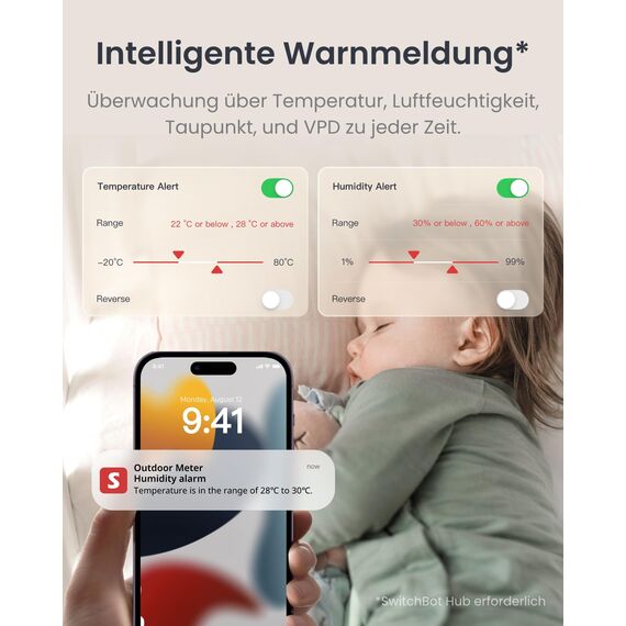 SwitchBot IP65 Hygrometer Thermometer Innen Außen, Bluetooth Thermometer con Taupunkt/VPD/Absolute Feuchtigkeitssensor, Außenthermometer, Datenspeicherung für Gewächshaus Weinkeller 3er-Pack