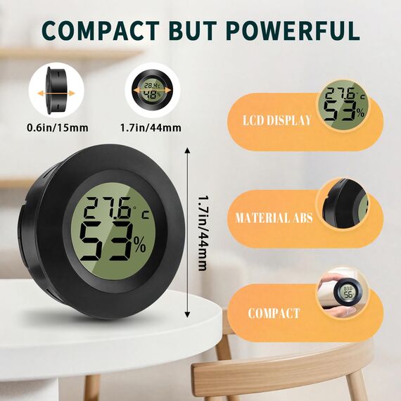 ZHITING Hygrometer Thermometer Mini Digital Temperatur Luftfeuchtigkeitsmessgerät Rund Humidity Meter für Innenräume, Gewächshäuser, Terrarien, Gitarrenkoffer,Humidor, Inkubatoren & Glas (3er Pack)