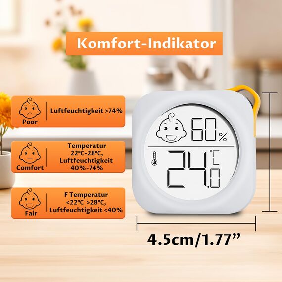 2 Stück - OPPERD Hygrometer & Raumthermometer - Kleiner Digitaler Luftfeuchtigkeitsmesser mit Präzisem Thermometer innen, Praktischer Feuchtigkeitsmesser für Schlafzimmer, Kinderzimmer, Wohnzimmer