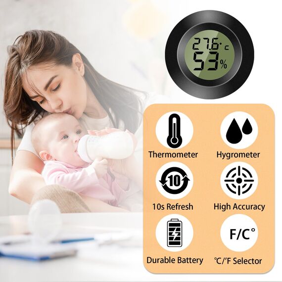 ZHITING Hygrometer Thermometer Mini Digital Temperatur Luftfeuchtigkeitsmessgerät Rund Humidity Meter für Innenräume, Gewächshäuser, Terrarien, Gitarrenkoffer,Humidor, Inkubatoren & Glas (5er Pack)
