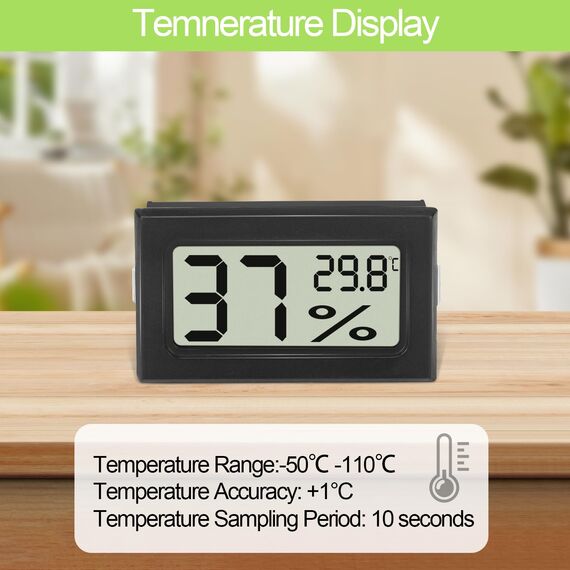 Farerkass Hygrometer - Thermometer, Digital Mini Luftfeuchtigkeitsmesser mit LCD, Zimmertemperatur für Innenräume und Hydrometer für Babyzimmer,Schlafzimmer und Weinkeller, Schwarz (8)