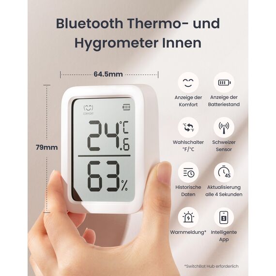 SwitchBot Thermometer Hygrometer Innen, Bluetooth Hygrometer Digital Temperatur Feuchtigkeit Sensor mit APP & Datenspeicherung, Taupunkt/VPD/Absolute Feuchtigkeitssensor 2 Packung
