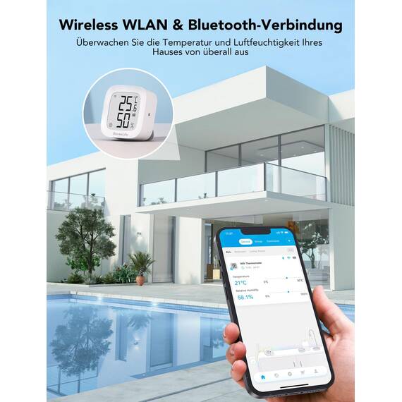 GoveeLife WLAN Hygrometer Thermometer, Digital Temperatur und Luftfeuchtigkeitsmesser Innen mit App Benachrichtigungs Alarm & Datenspeicherung, Fernkontrolle Geeignet für Schlafzimmer, Weinkeller