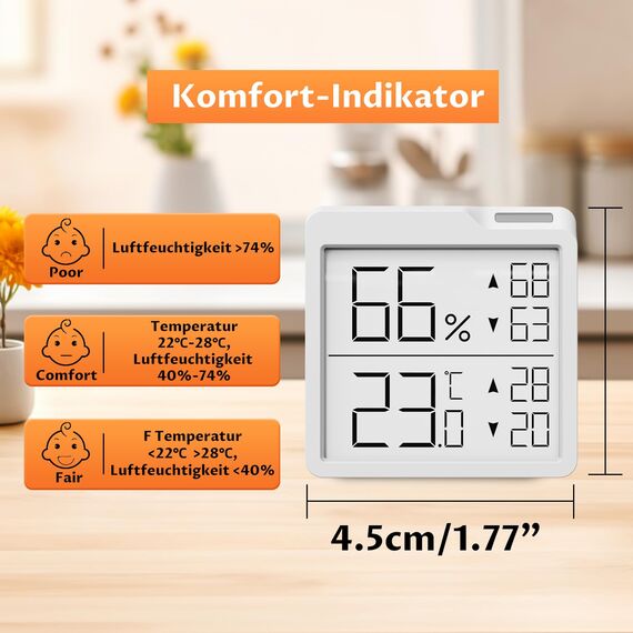 2 Stück - OPPERD Hygrometer Raumthermometer - Kleiner Digitaler Luftfeuchtigkeitsmesser mit Max/Min-Funktion Thermometer innen, Präziser Feuchtigkeitsmesser für Schlafzimmer, Kinderzimmer, Wohnzimmer