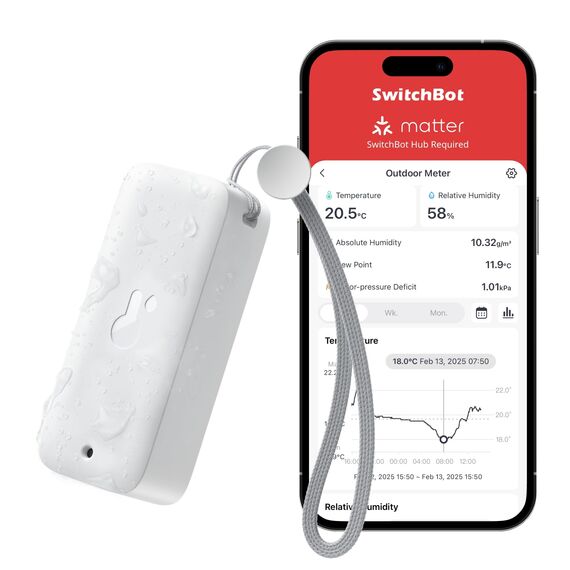 SwitchBot IP65 Hygrometer Thermometer Innen Außen, Bluetooth Thermometer con Taupunkt/VPD/Absolute Feuchtigkeitssensor, Außenthermometer, Datenspeicherung für Gewächshaus Weinkeller