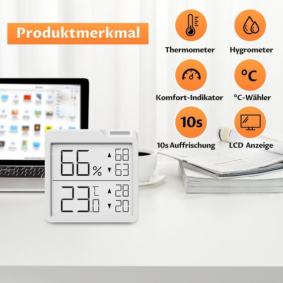 2 Stück - OPPERD Hygrometer Raumthermometer - Kleiner Digitaler Luftfeuchtigkeitsmesser mit Max/Min-Funktion Thermometer innen, Präziser Feuchtigkeitsmesser für Schlafzimmer, Kinderzimmer, Wohnzimmer